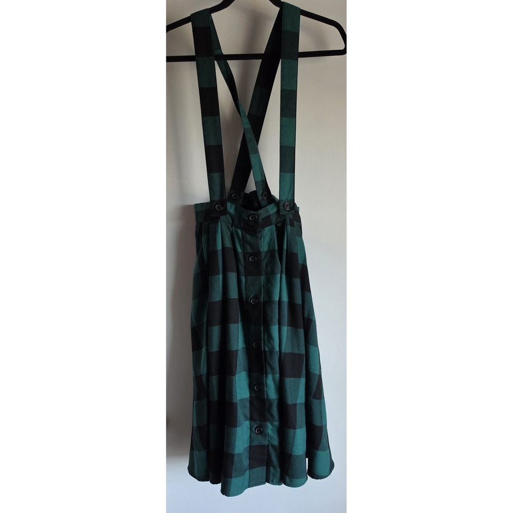 Hell Bunny Pinafore Skirt Size L Green Black Plaid Tartan Retro Midi
